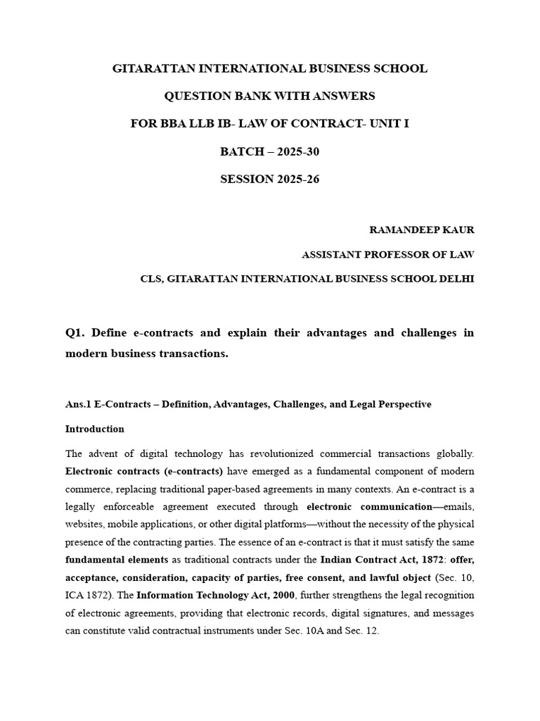 Question Bank With Answers Loc | PDF | Offer And Acceptance | Consideration