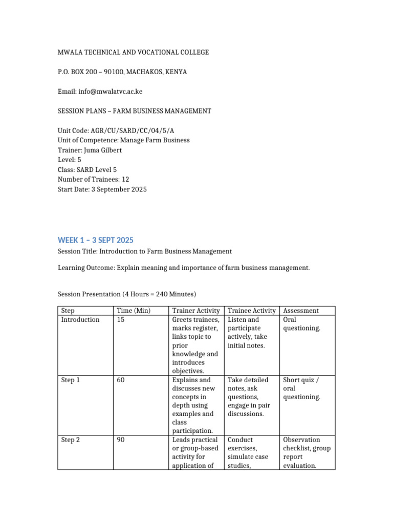 FBM Session Plan | PDF | Evaluation | Learning