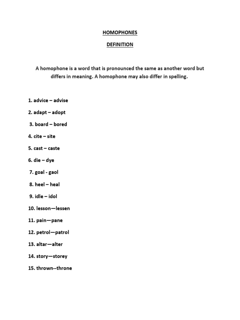 Understanding Homophones: Definitions & Examples | PDF