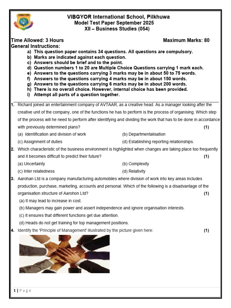 Business Studies Model Test Paper XII | PDF | Reason