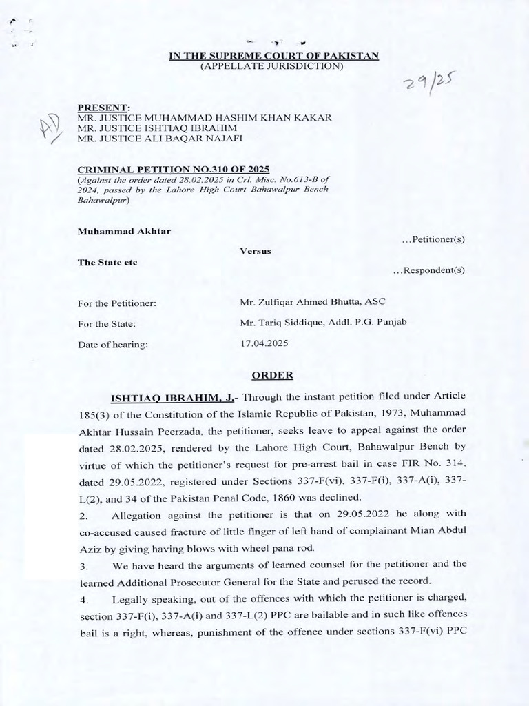 (Pre Arrest On Post Arrest Merit) Crl.p. - 310 - 2025 | PDF | Bail ...