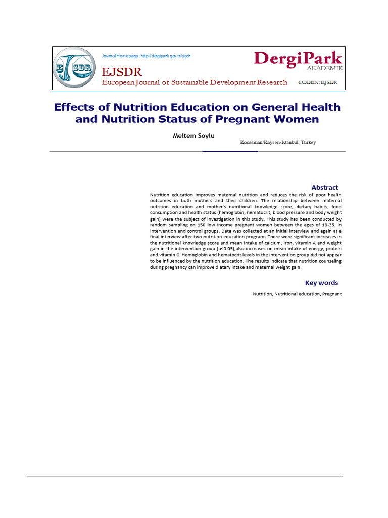 Effects of Nutrition Education on General Health and Nutrition Status ...