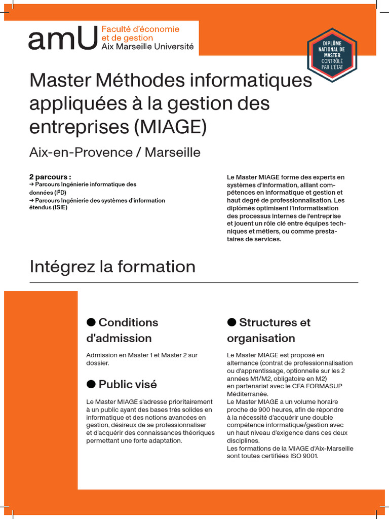 Master MIAGE à Marseille : Informatique et Gestion | PDF | Informatique ...