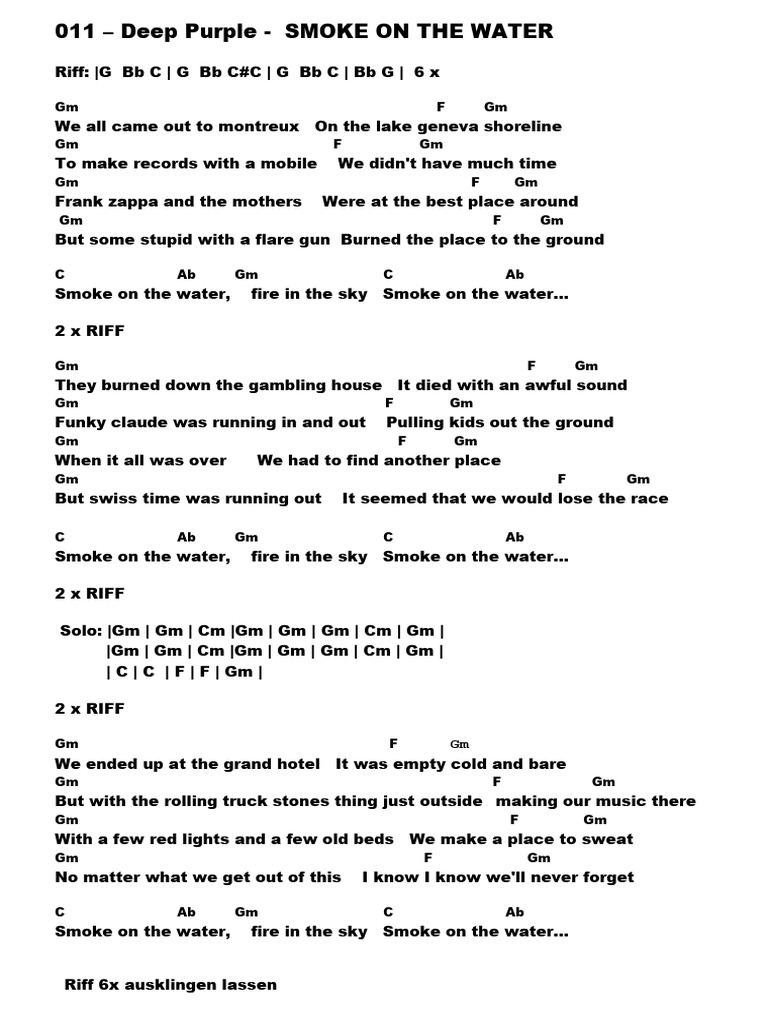 Smoke on the Water Lyrics PDF | PDF