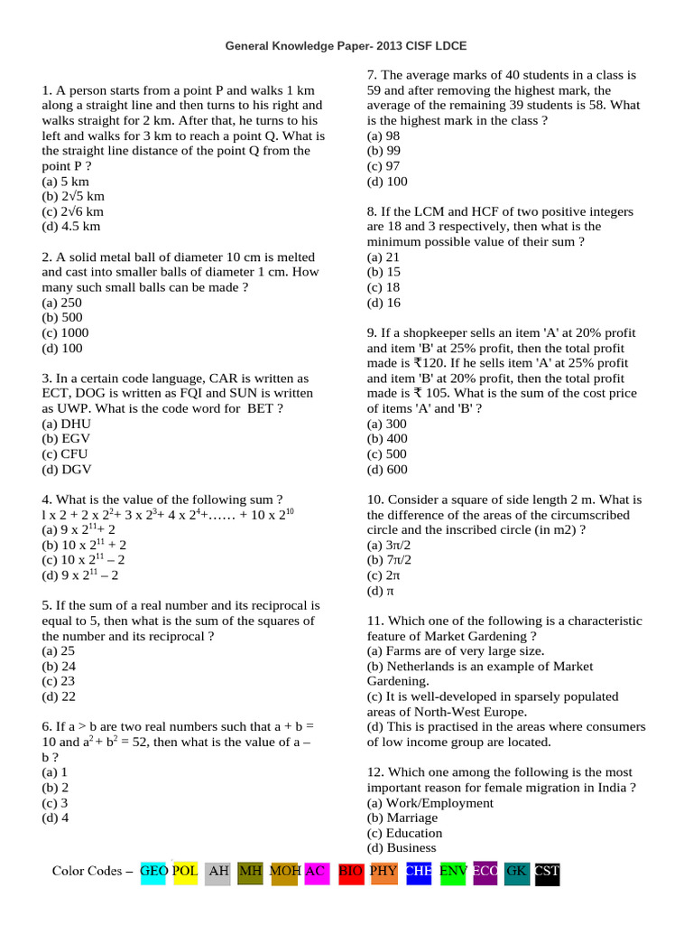2013 CISF LDCE General Knowledge Questions | PDF