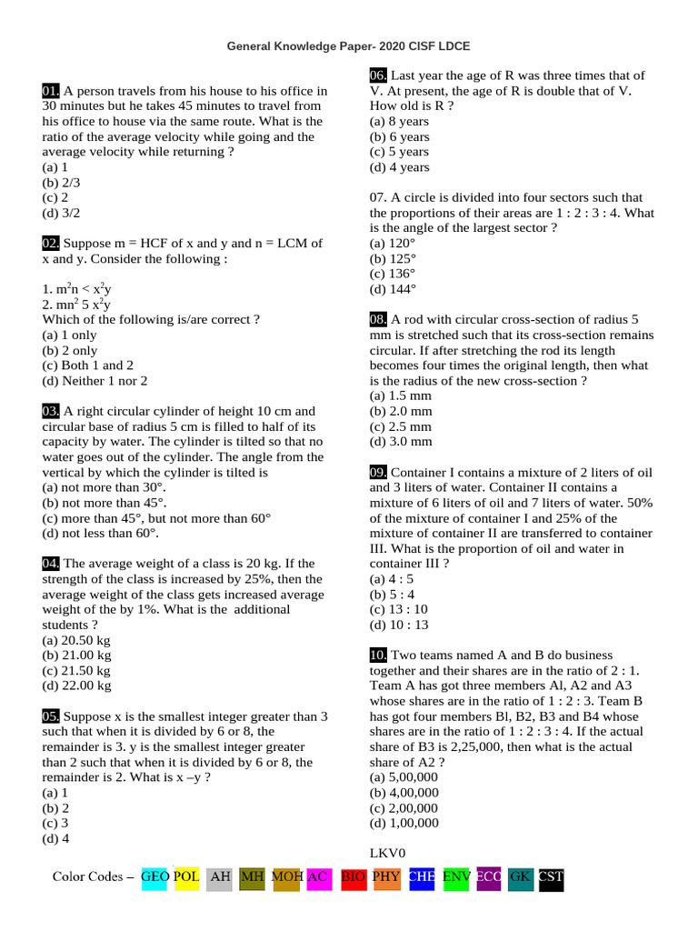 2020 CISF LDCE General Knowledge Questions | PDF