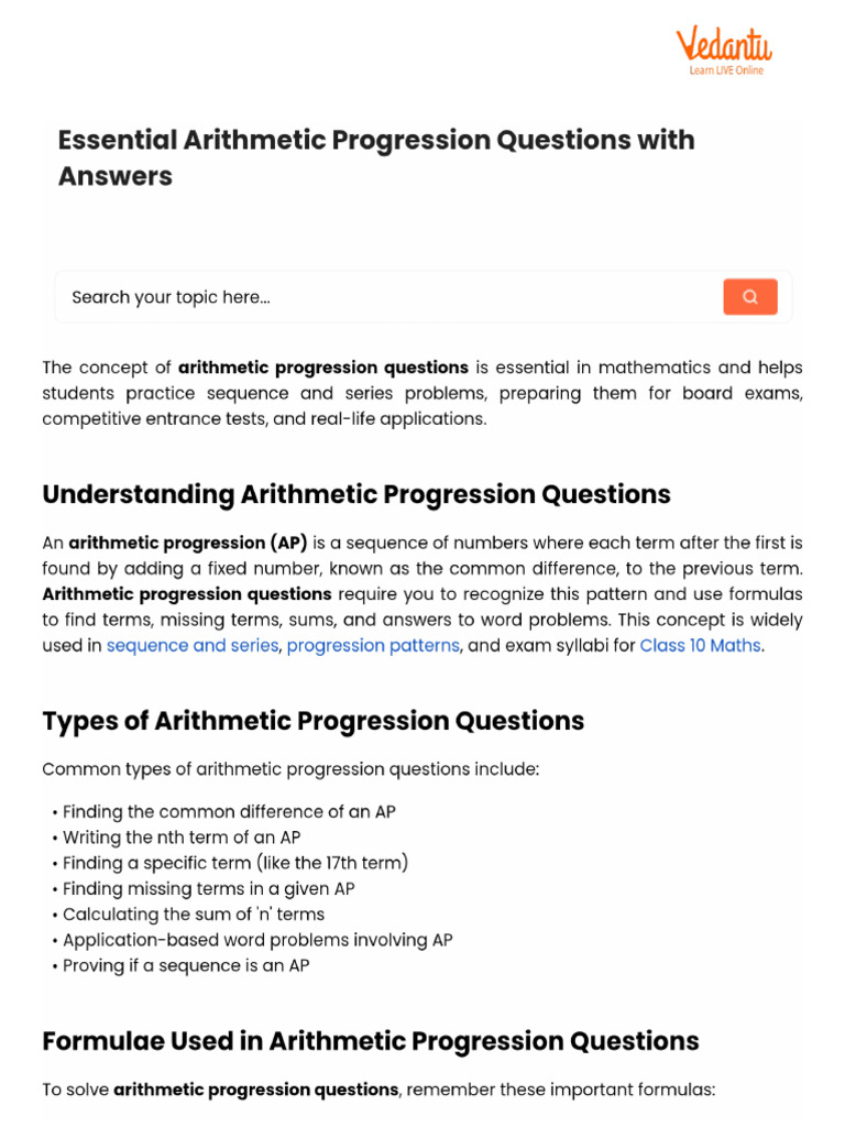 Essential Arithmetic Progression Questions With Answers | PDF