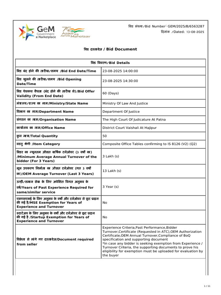 Bid Details for Composite Office Tables | PDF | Accountant | Business
