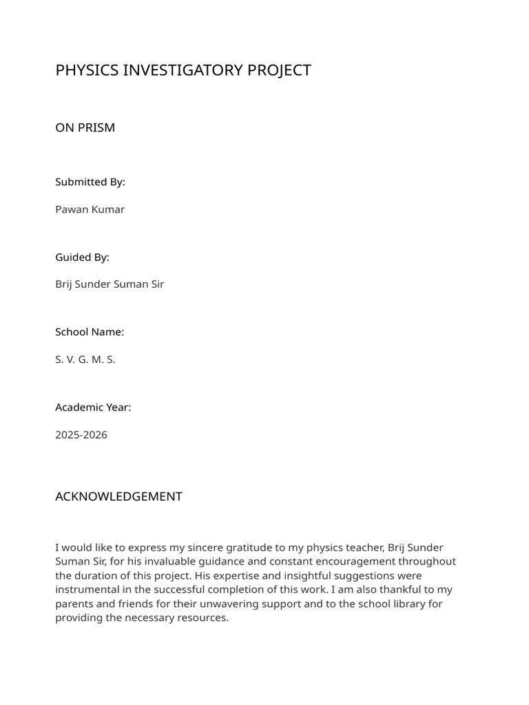 Investigatory Project on Prism Optics | PDF | Refraction | Refractive Index