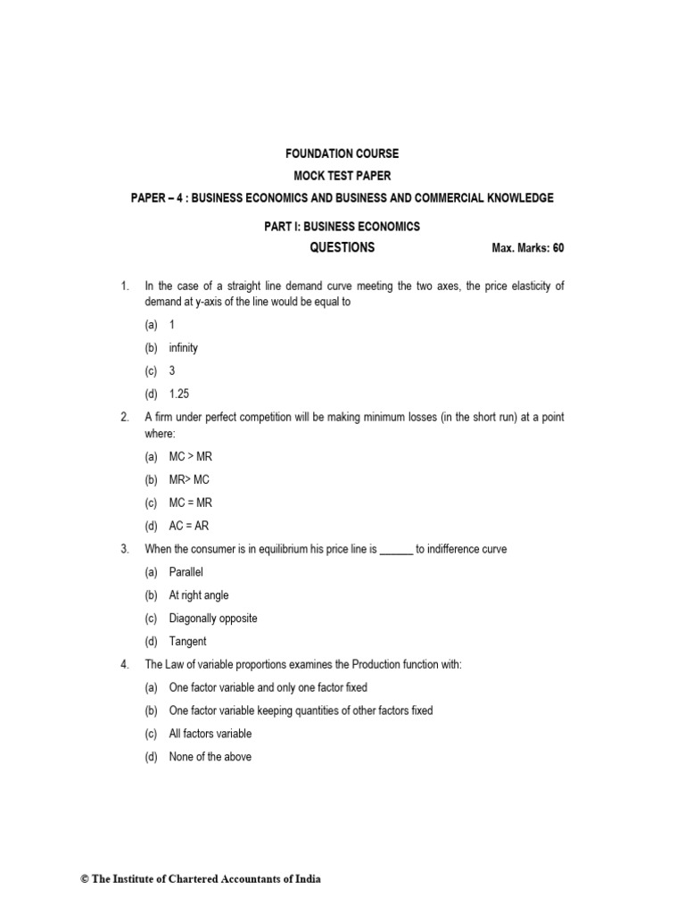 mock test | PDF | Demand | Perfect Competition