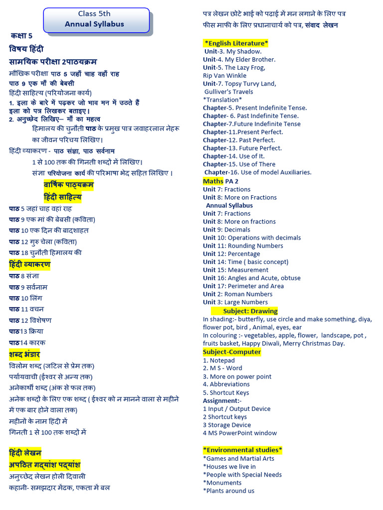 5th Syllabus | PDF