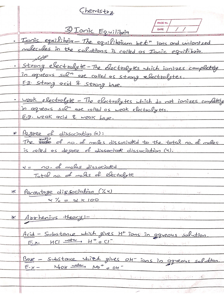 Ch.3 Ionic Equilibria Handwritten Notes | PDF