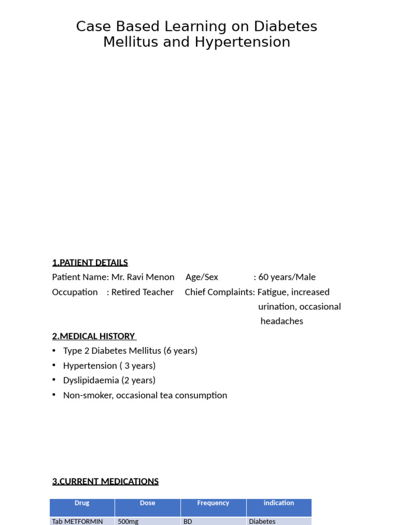 Case Based Learning On Diabetes Mellitus and Hypertension | PDF