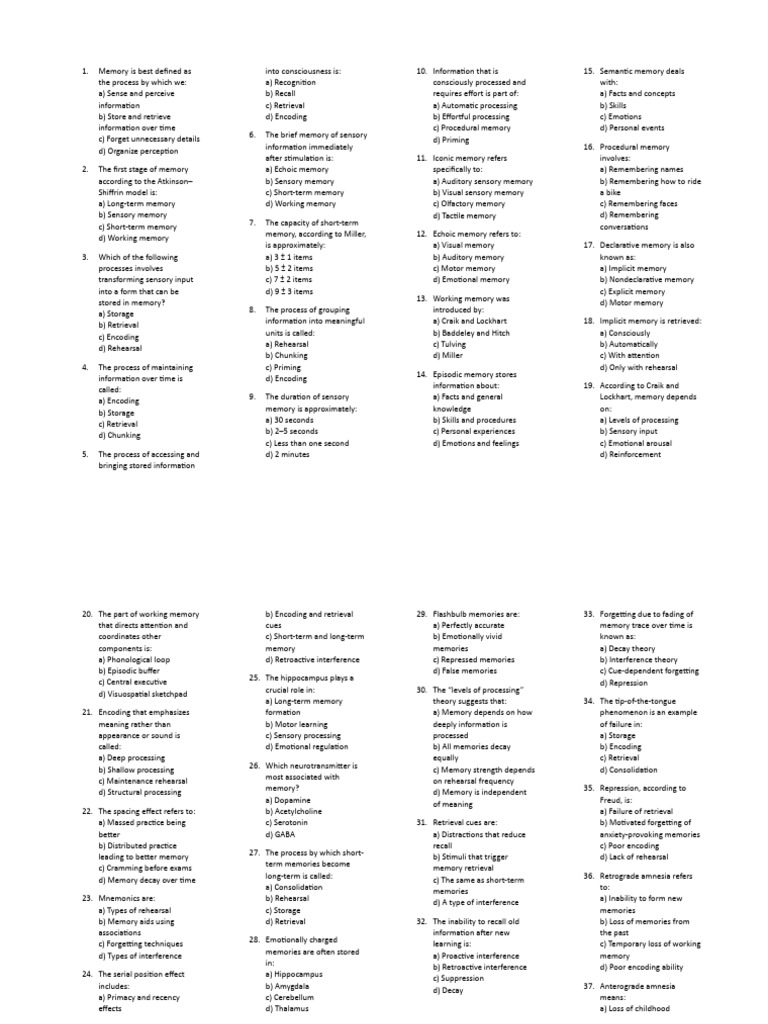 Memory Processes and Models Explained | PDF | Memory | Recall (Memory)