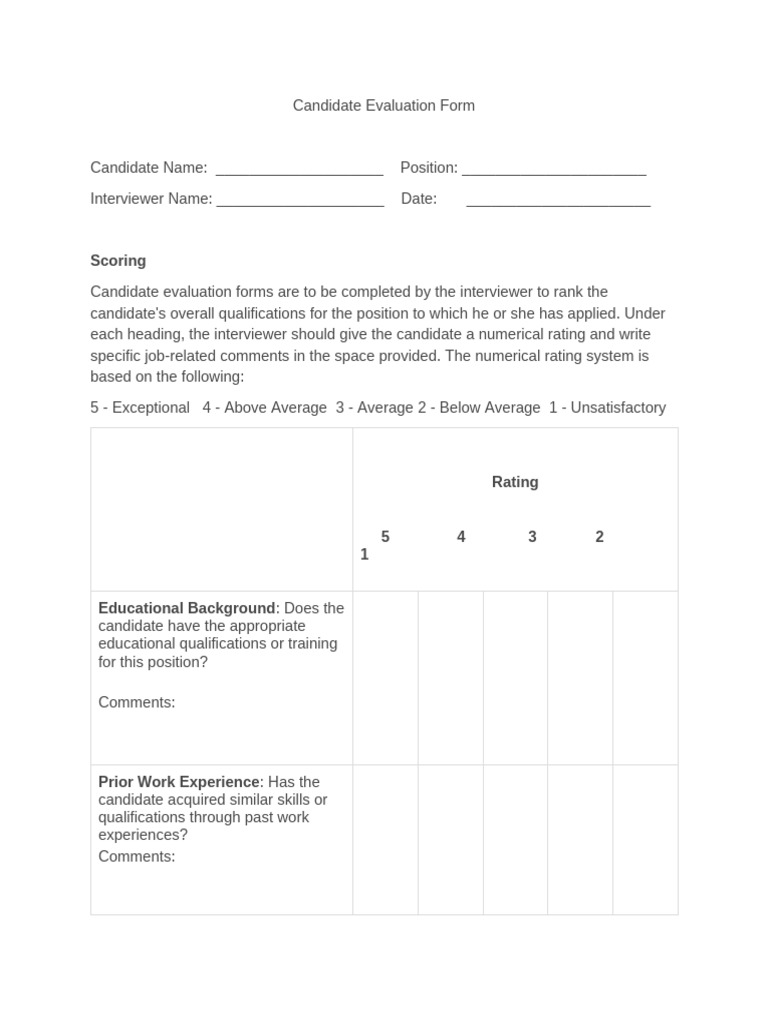 Candidate Evaluation Form Template | PDF