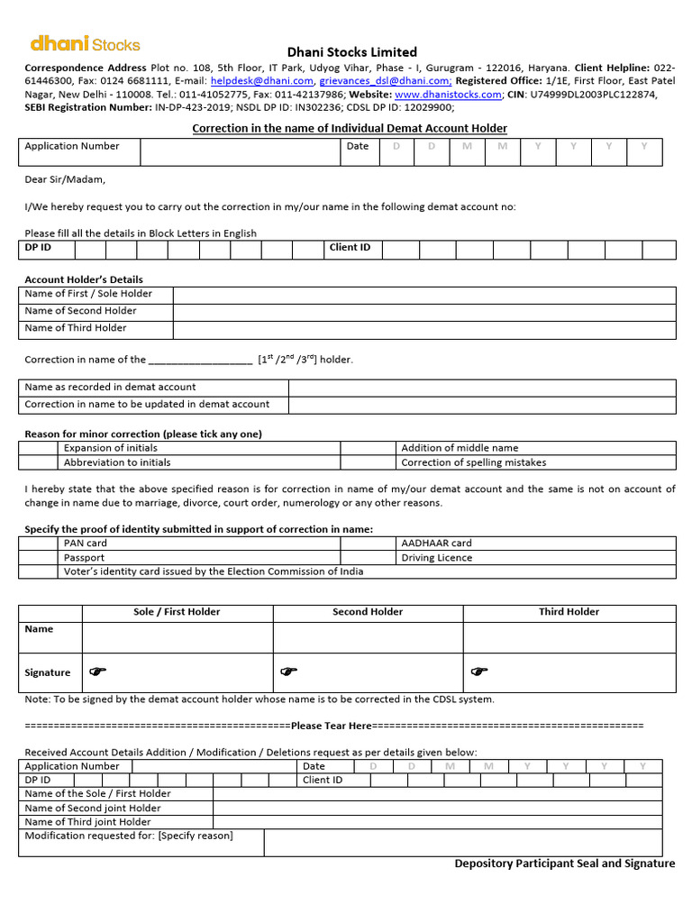 Correction in The Name of Individual Demat Account Holder 1687847277 | PDF  | Identity Document | Access Control