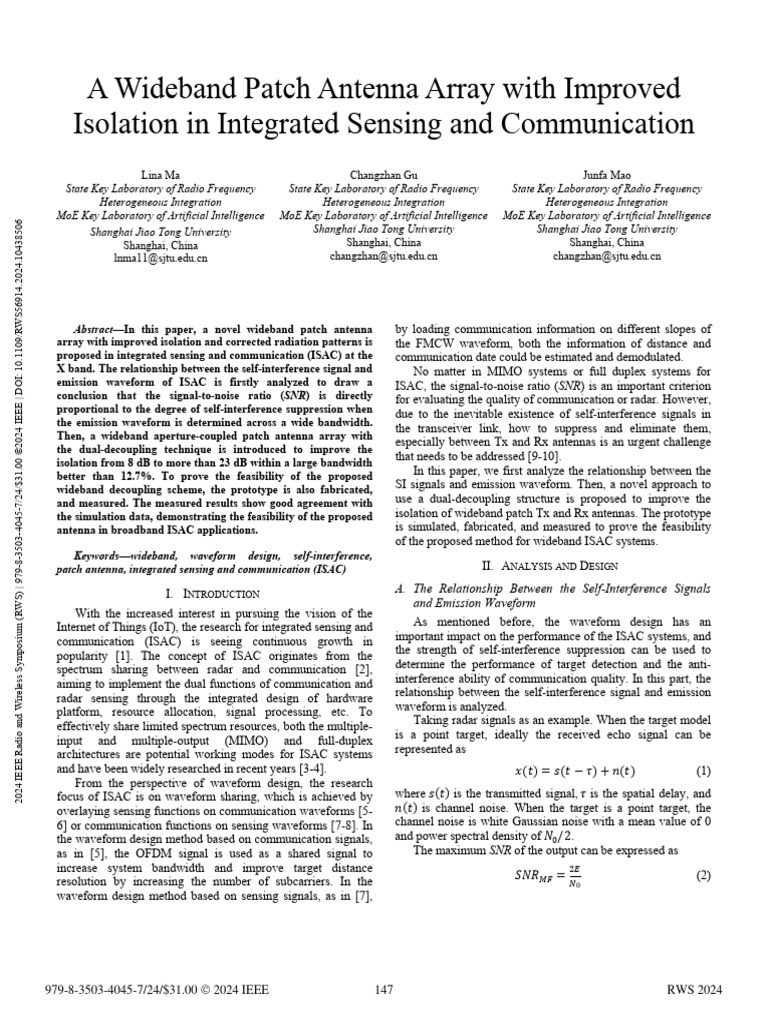 Wideband Patch Antenna Array for ISAC | PDF | Antenna (Radio) | Signal ...