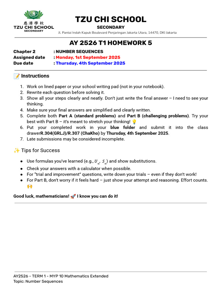 MYP 10 Number Sequences Homework | PDF | Numbers | Sequence