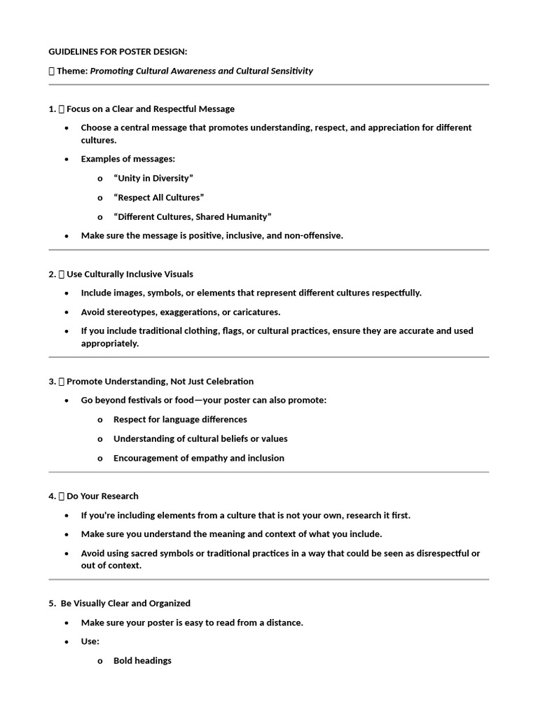 Cultural Awareness Poster Guidelines | PDF | Stereotypes | Social ...