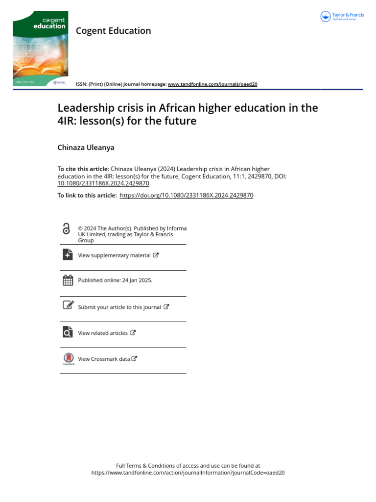 Leadership Crisis in African Higher Education | PDF | Systematic Review ...