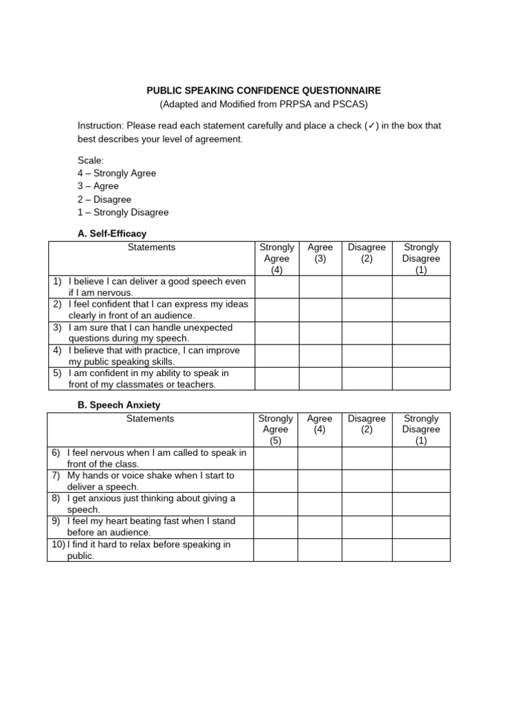 Public Speaking Confidence Survey | PDF | Public Speaking | Learning