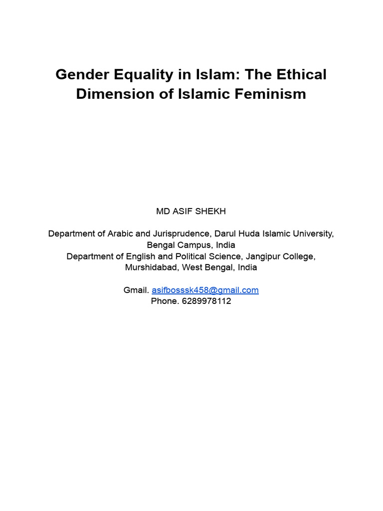 Islamic Feminism and Gender Equality Ethics | PDF | Gender Studies ...