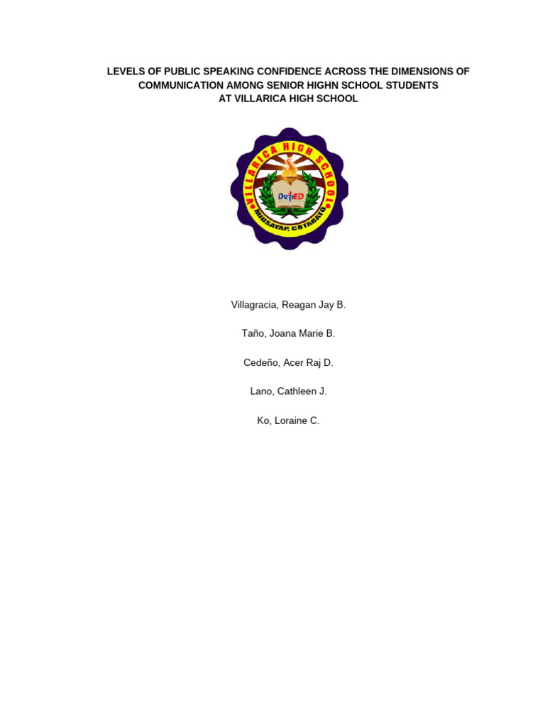 Public Speaking Confidence in Villarica Students | PDF | Self Efficacy ...
