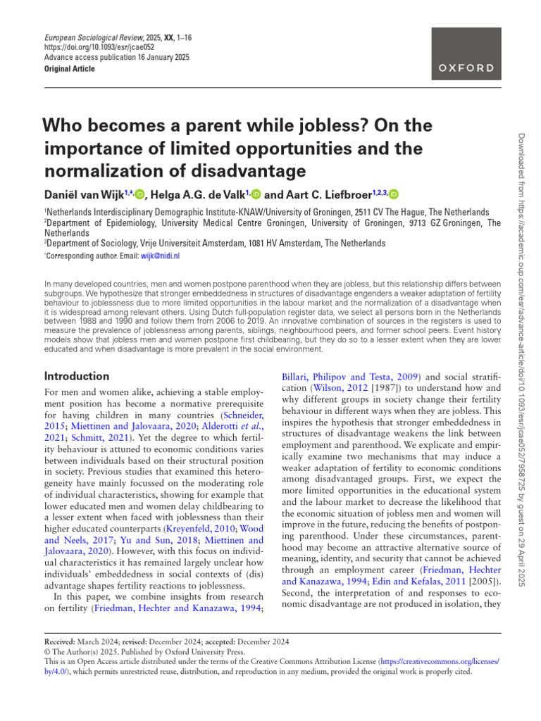 Van Wijk Et Al. - 2025 - Who Becomes A Parent While Jobless On The ...