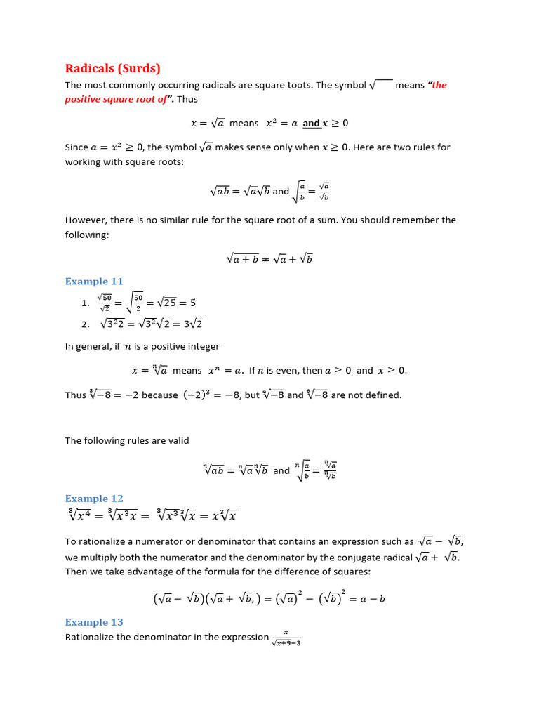 Understanding Radicals and Surds | PDF