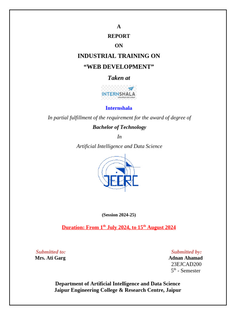 Web Development Training Report 2024 | PDF | World Wide Web | Internet ...