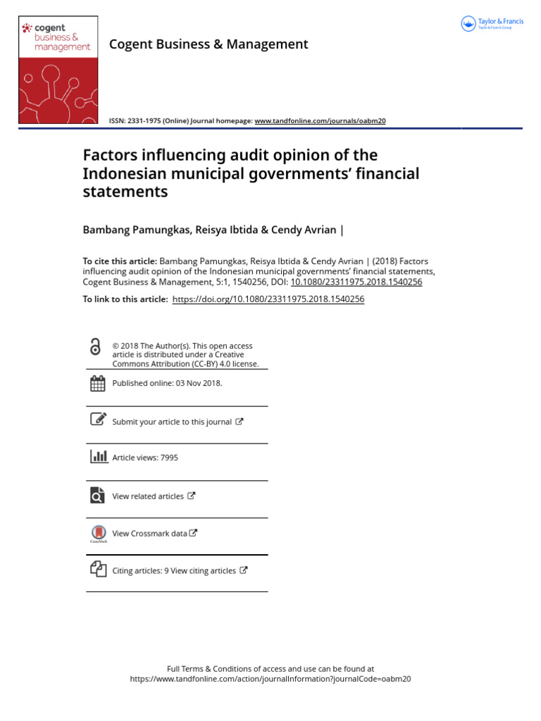 Factors Influencing Audit Opinion of The Indonesian Municipal ...