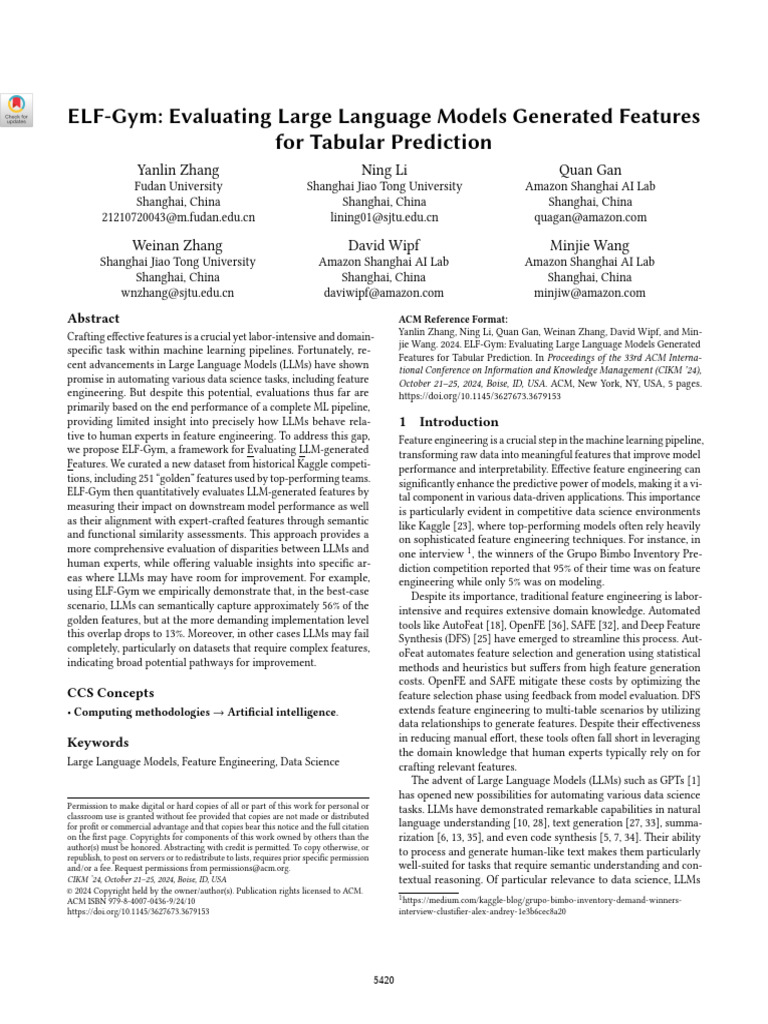 ELF-Gym: Evaluating LLM Features for Prediction | PDF | Learning ...