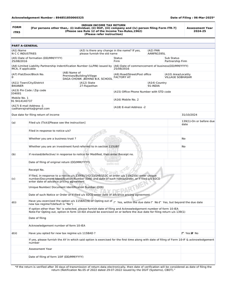 ITR-5 Income Tax Return for Firms | PDF | Payments | Securities (Finance)