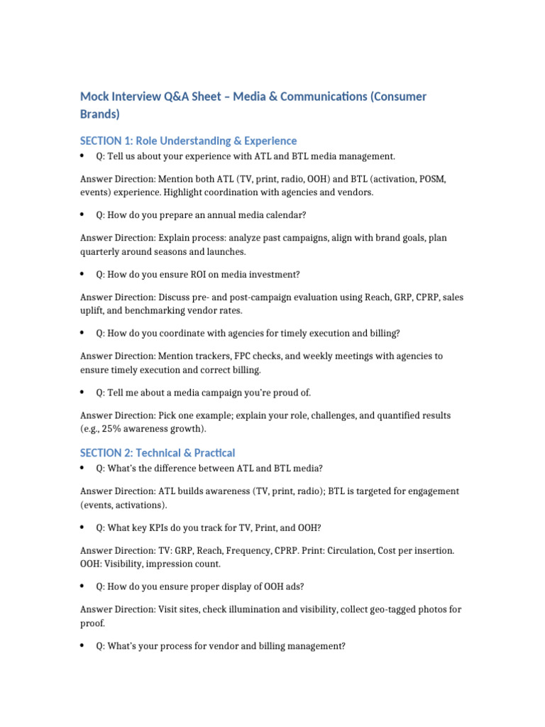 Mock Interview QA Media Communications | PDF | Brand | Business
