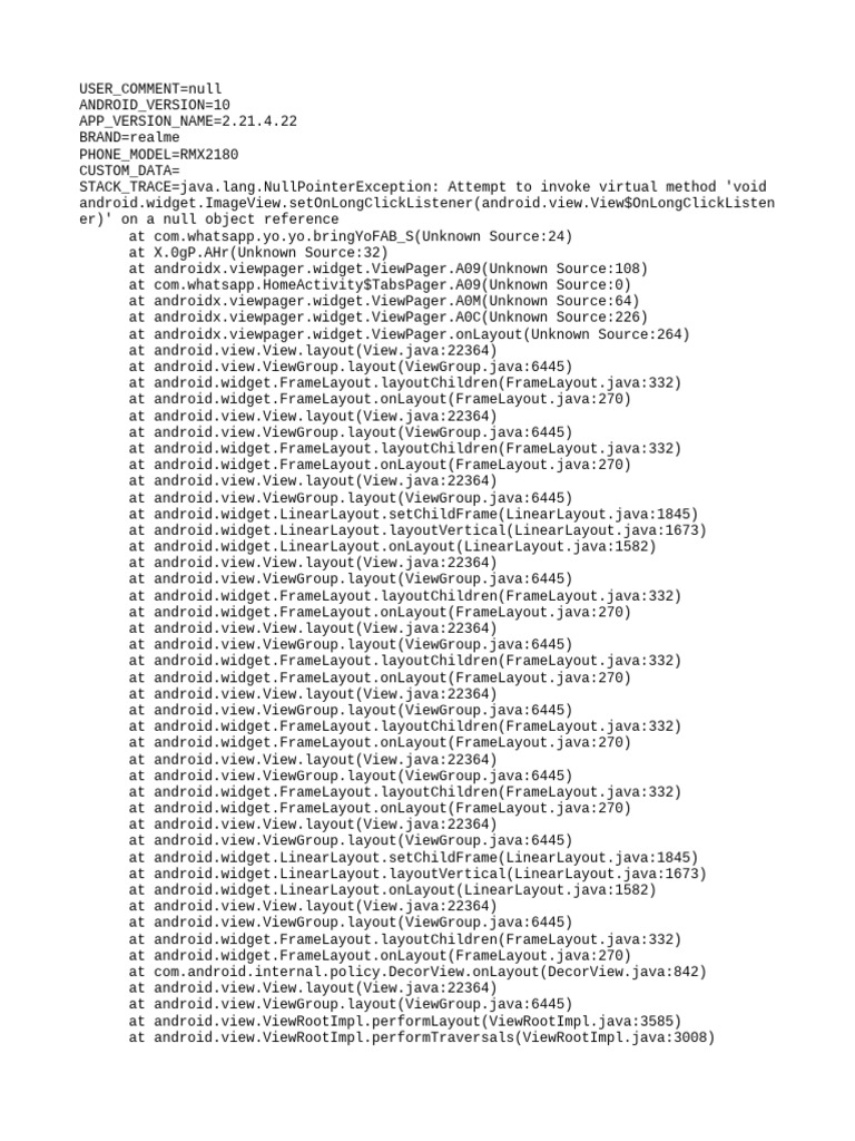 NullPointerException in WhatsApp App | PDF | Computing | Object ...