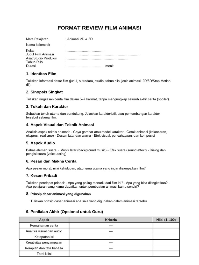 Format Review Film Animasi Lengkap | PDF