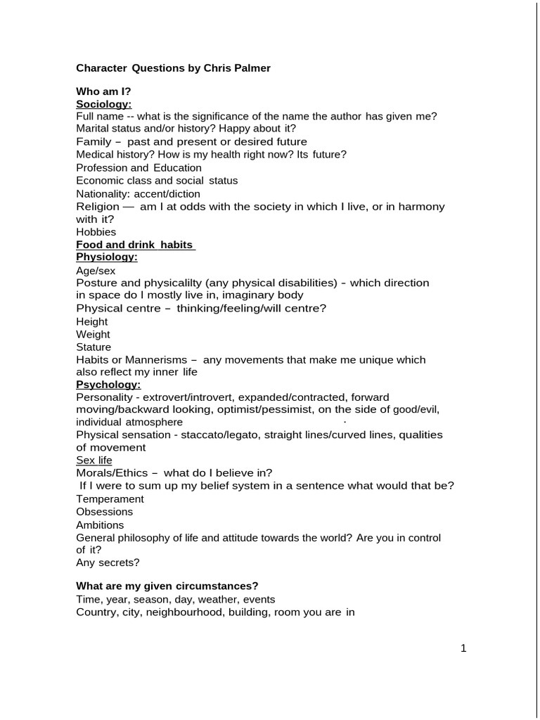 Character Analysis Framework Guide | PDF | Thought | Feeling