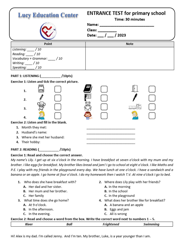 Primary School Entrance Test Guide | PDF