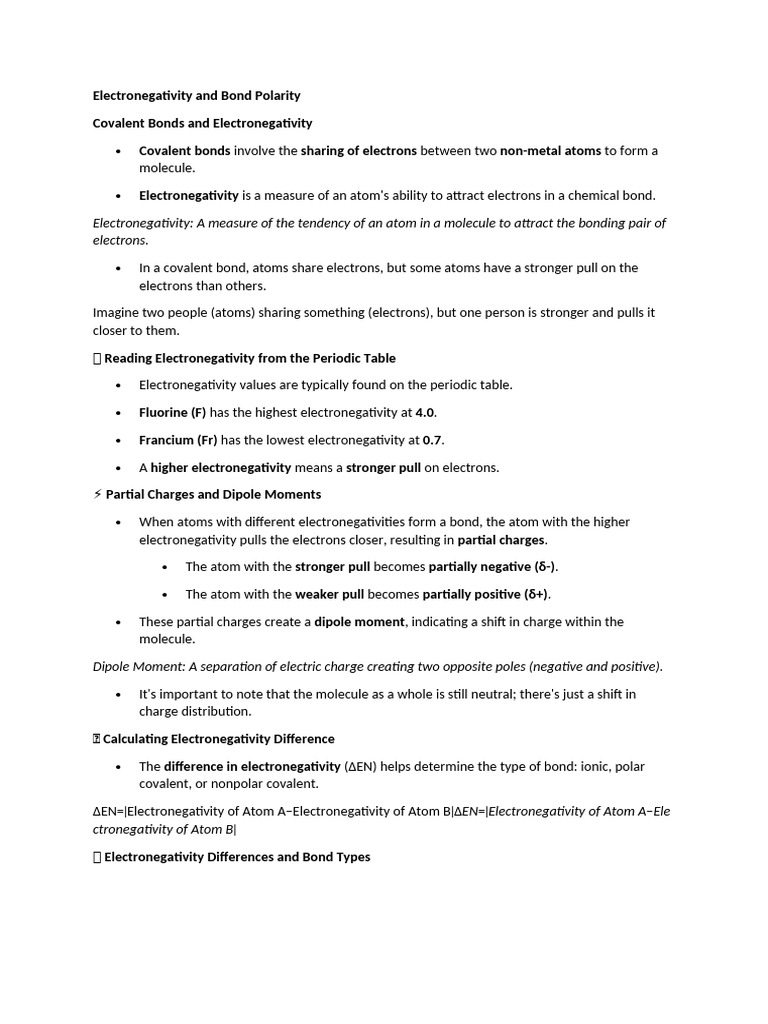 Electronegativity and Bond Polarity Explained | PDF | Chemical Polarity ...
