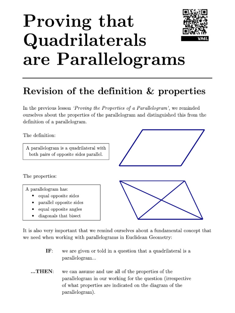 Proving Quadrilaterals Are Parallelograms PDF | PDF