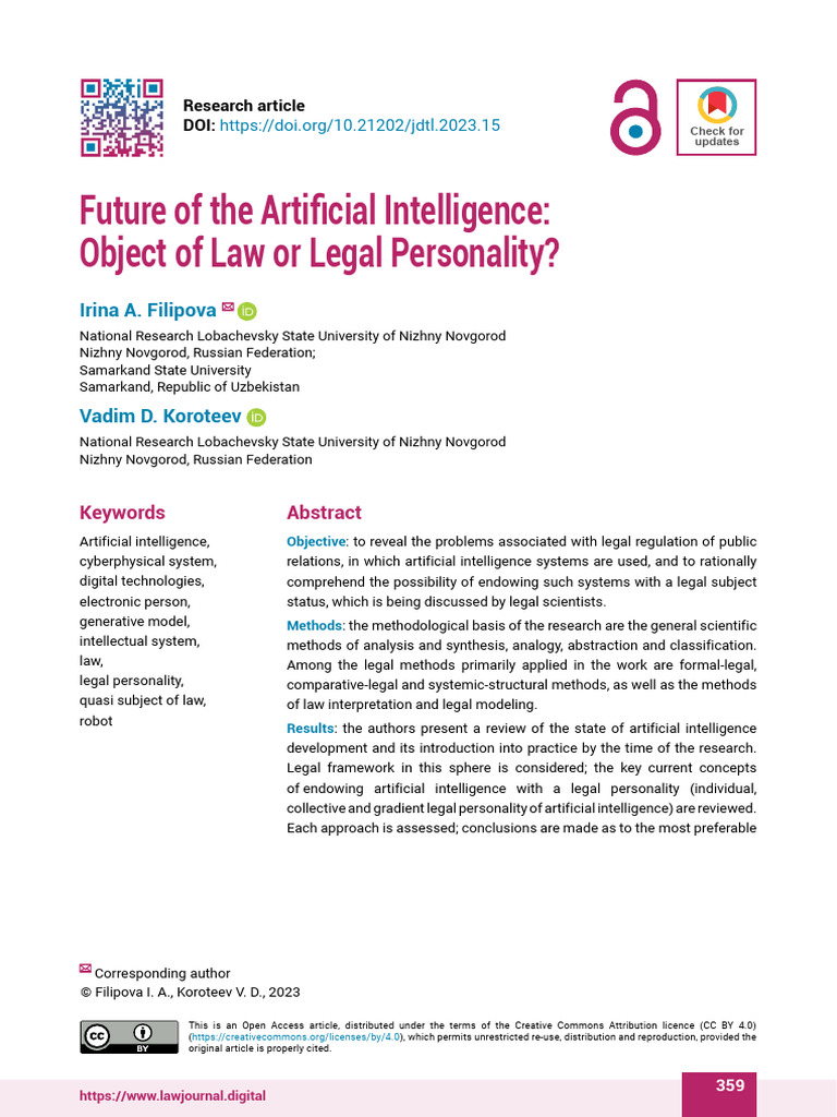 AI Legal Status: Personality or Object? | PDF | Artificial Intelligence ...