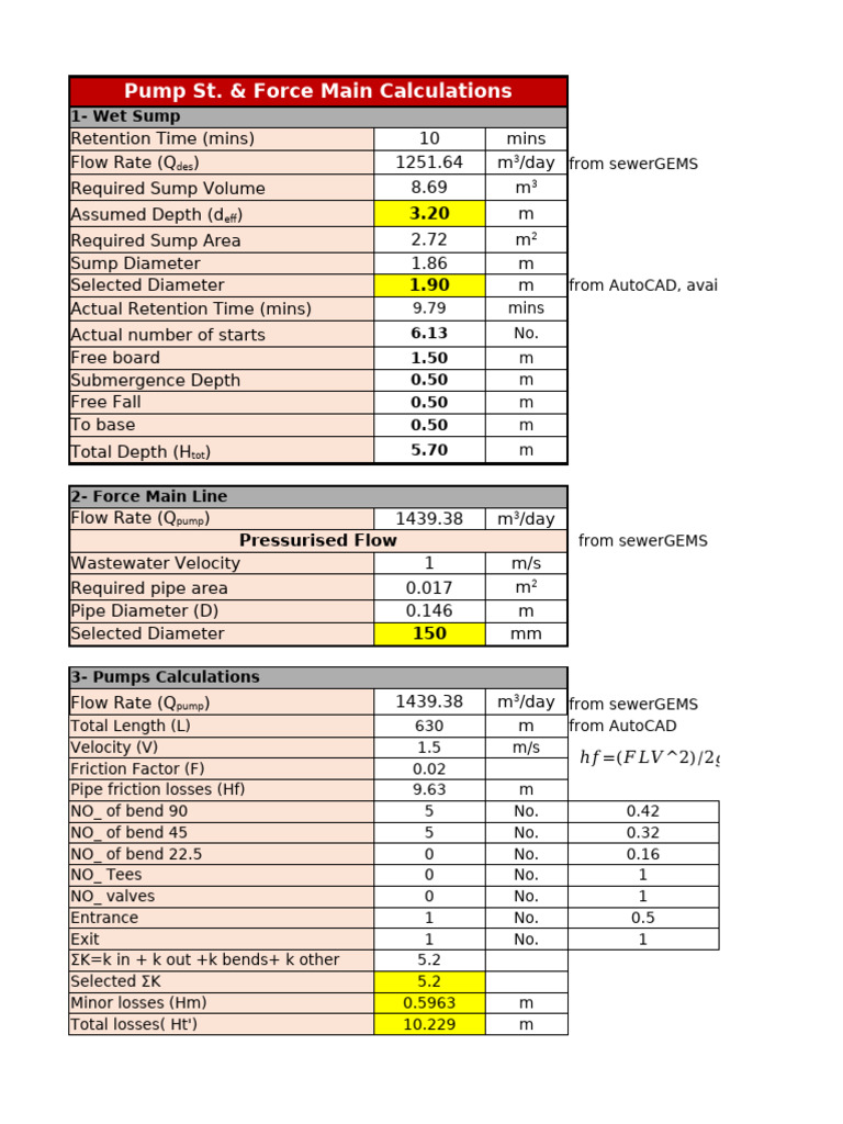 Pump Station & Force Main Design Calculations | PDF | Liquids ...
