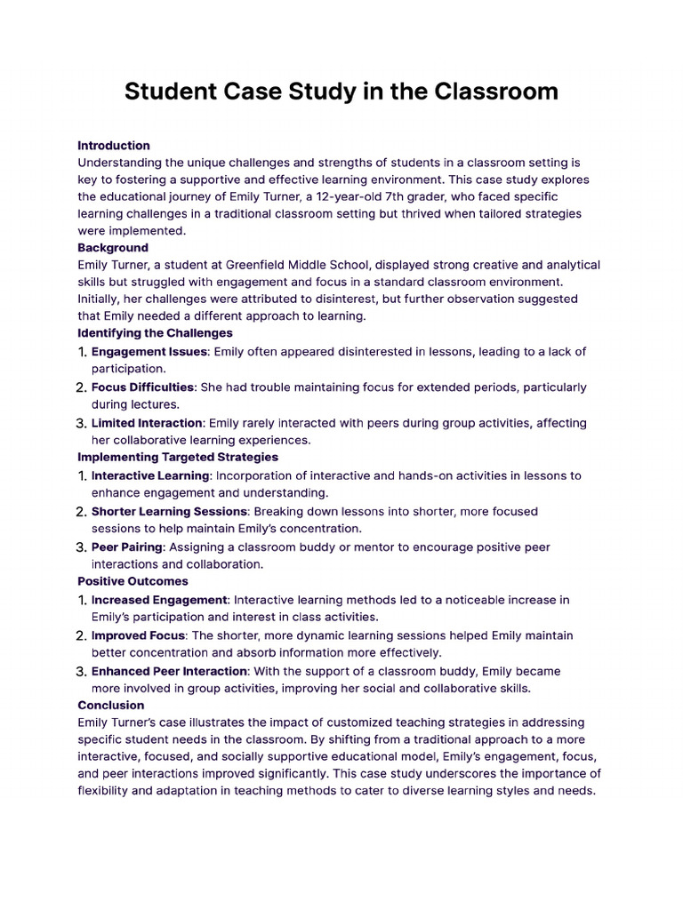 Student Case Study in The Classroom | PDF