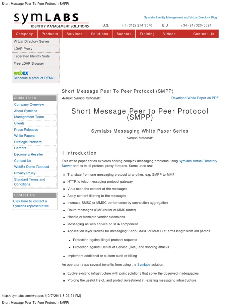 Short Message Peer To Peer Protocol (SMPP) | PDF | Multimedia Messaging ...