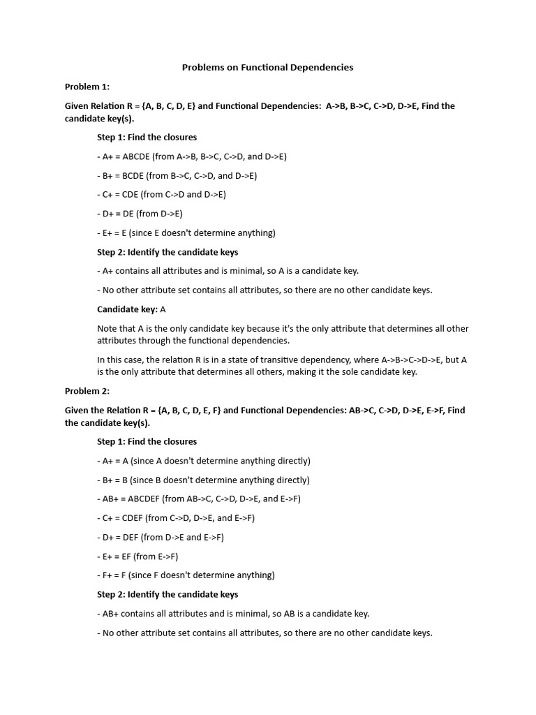 Candidate Keys and Normalization Problems | PDF | Relational Model ...