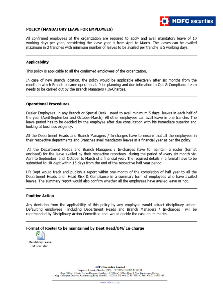 Mandatory Leave Policy for Employees | PDF
