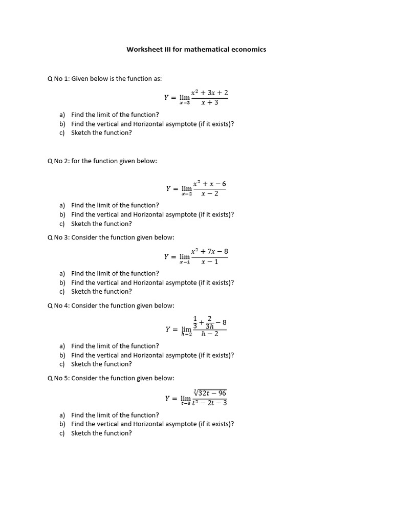 Worksheet IIIfor Mathematical Economics | PDF