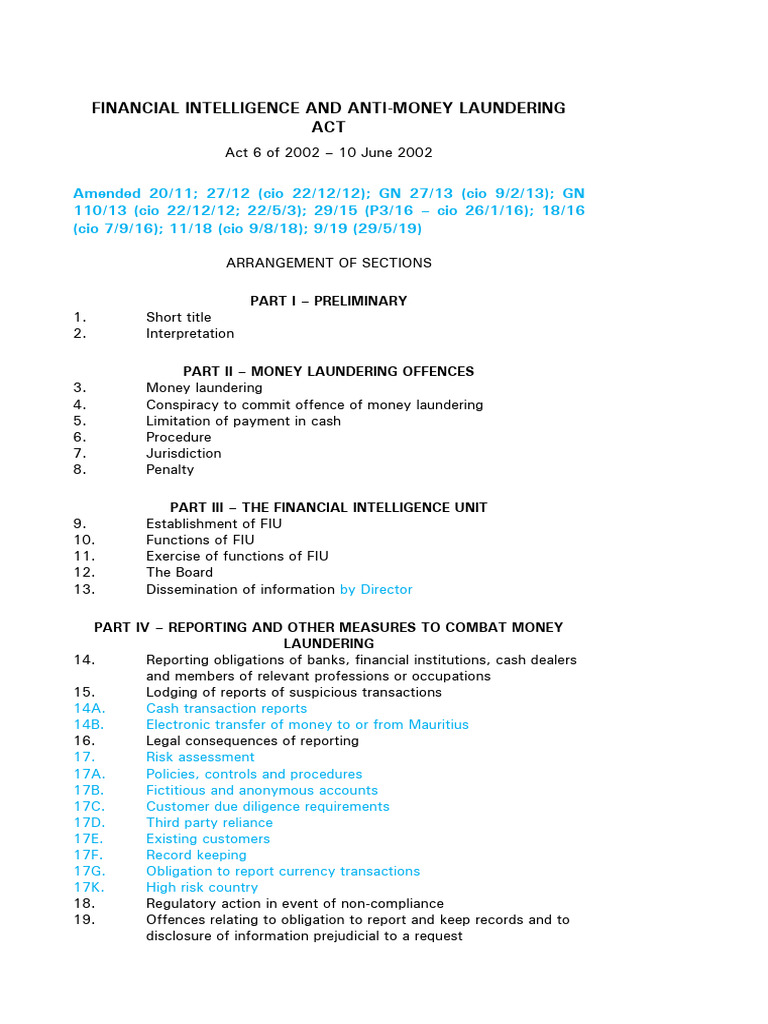 Financial Intelligence and Anti-Money Laundering Act | PDF | Money ...