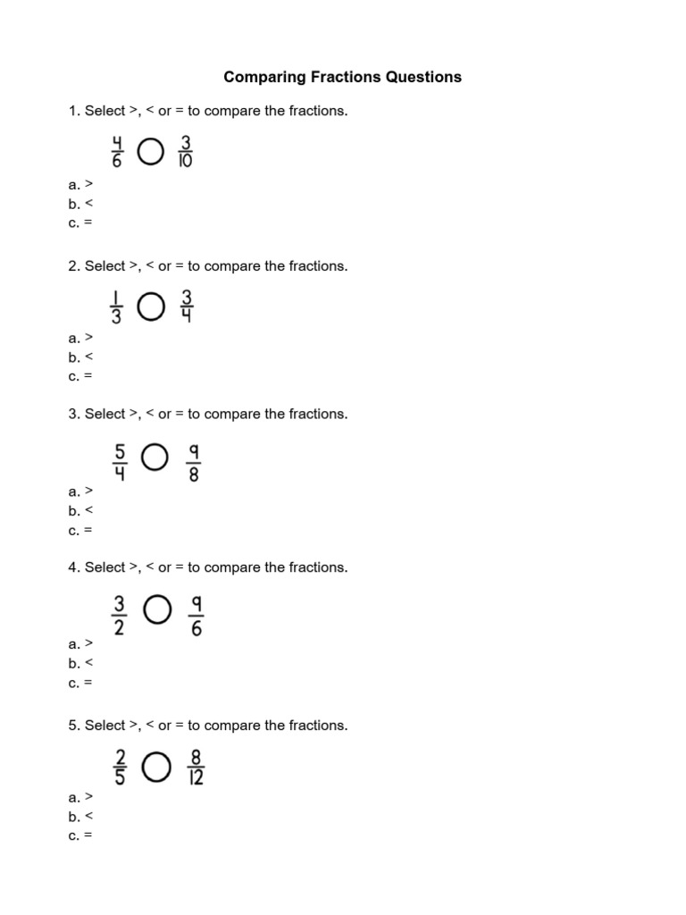 Comparing Fractions | PDF