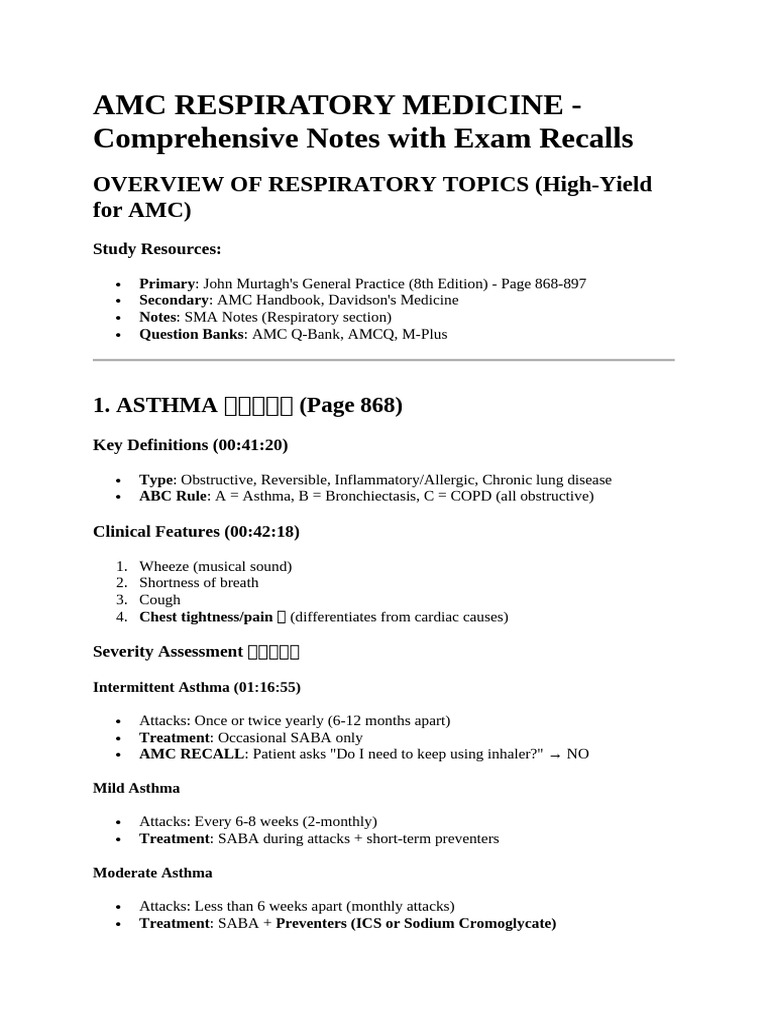 AMC Respiratory Medicine Study Notes | PDF | Chronic Obstructive ...